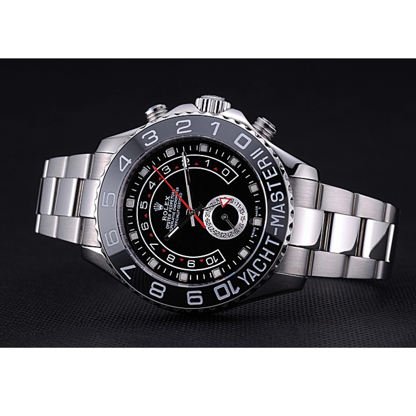 Aaa fake watches Stainless Master II Rolex Steel 622541 Black Yacht - Bracelet Dial 0613